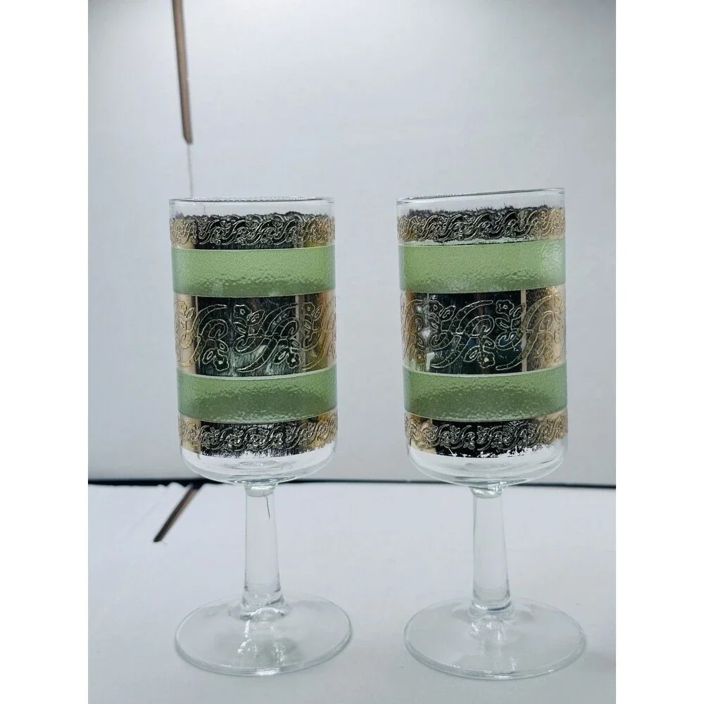 Culver Starlyte Stemmed Cordial Shot Glasses  22k Gold Green