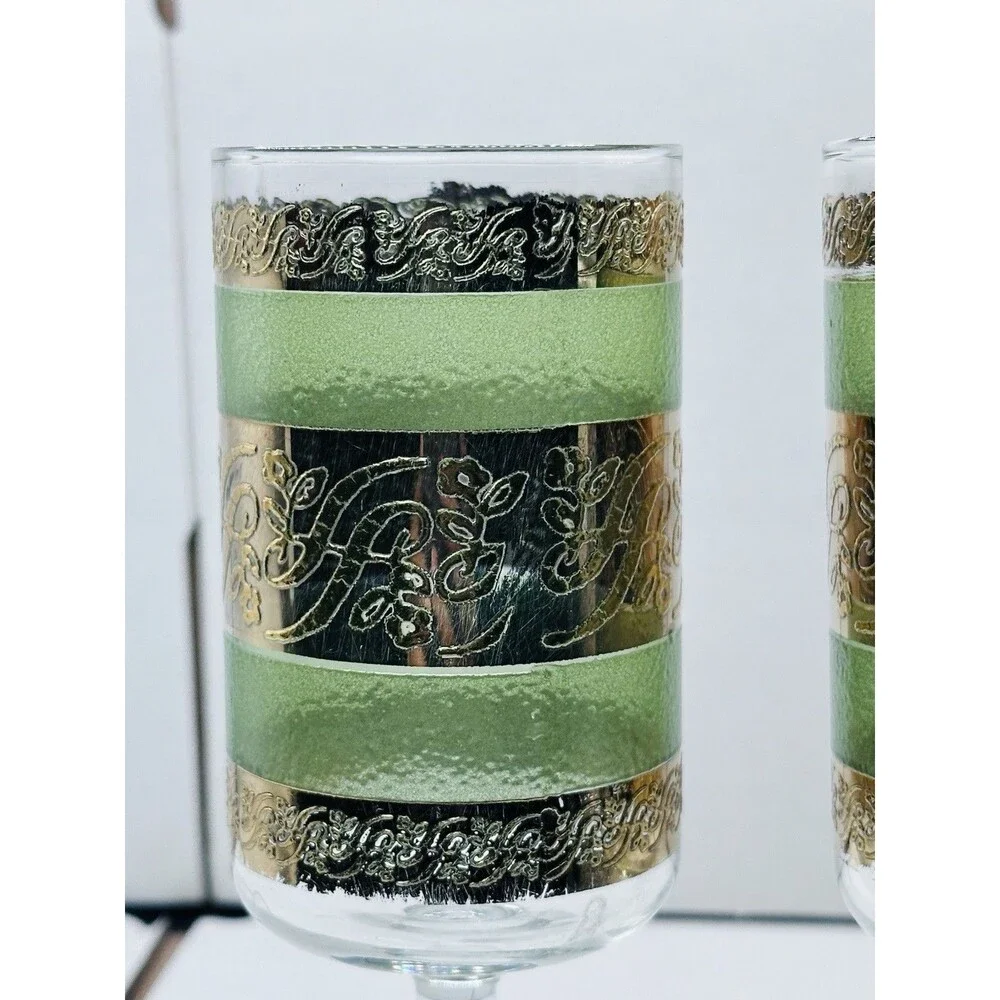 Culver Starlyte Stemmed Cordial Shot Glasses  22k Gold Green