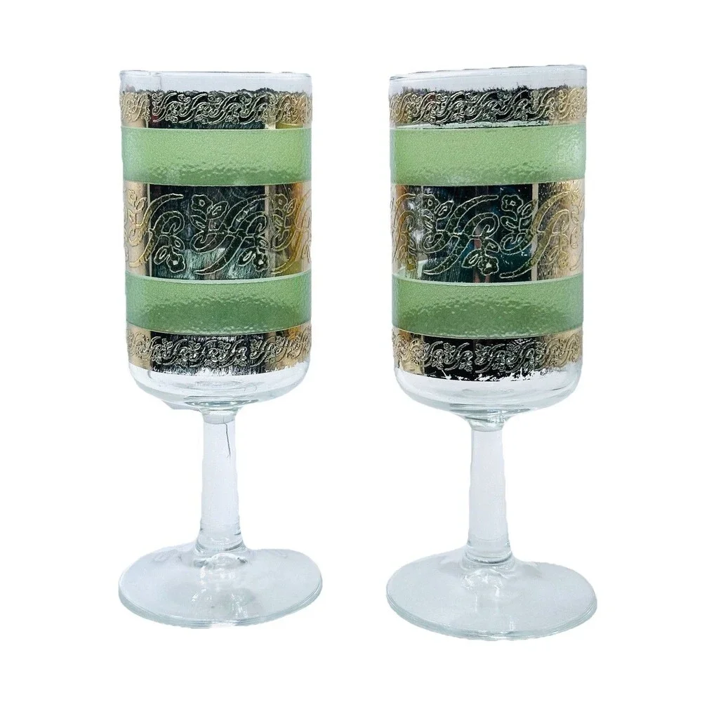 Culver Starlyte Stemmed Cordial Shot Glasses  22k Gold Green