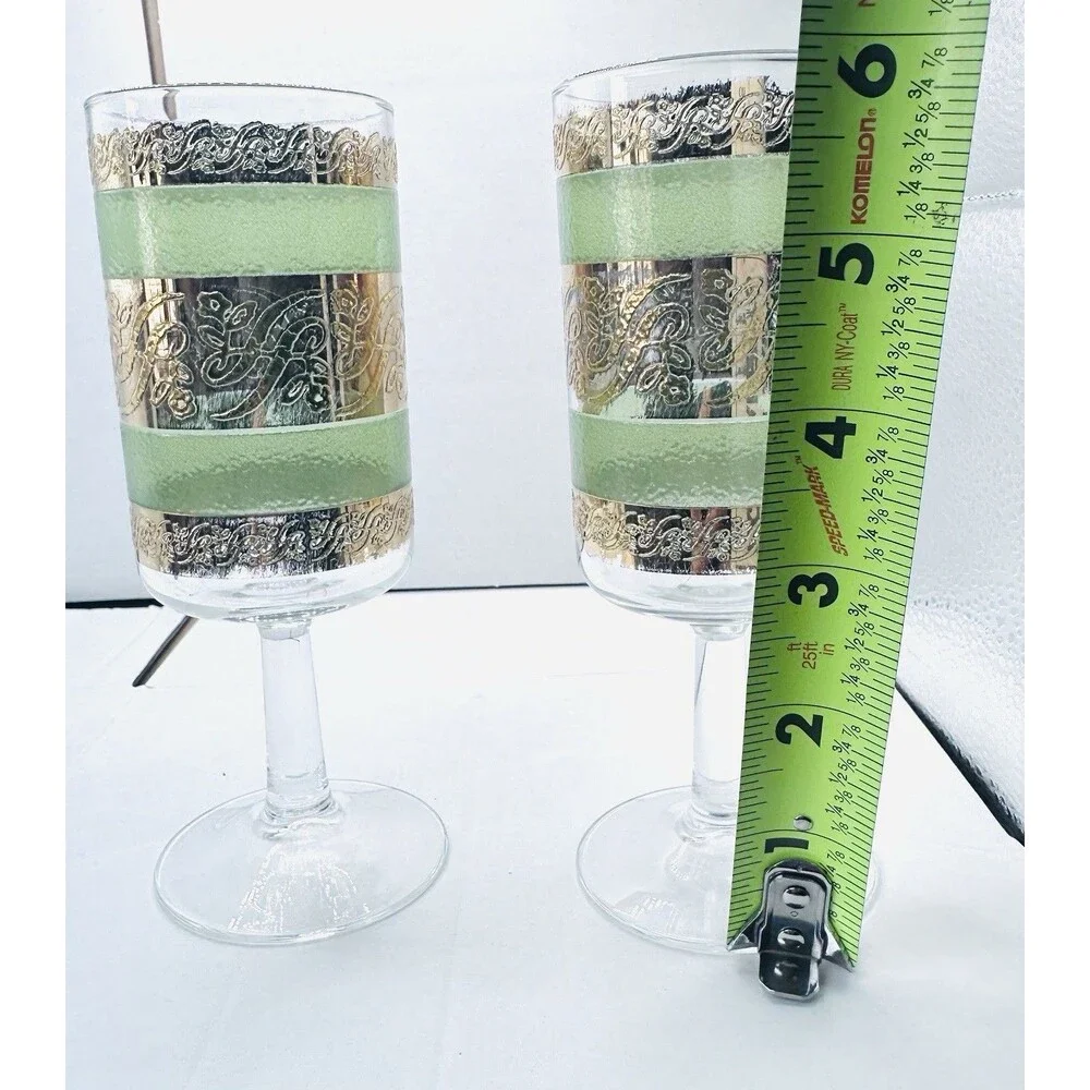 Culver Starlyte Stemmed Cordial Shot Glasses  22k Gold Green