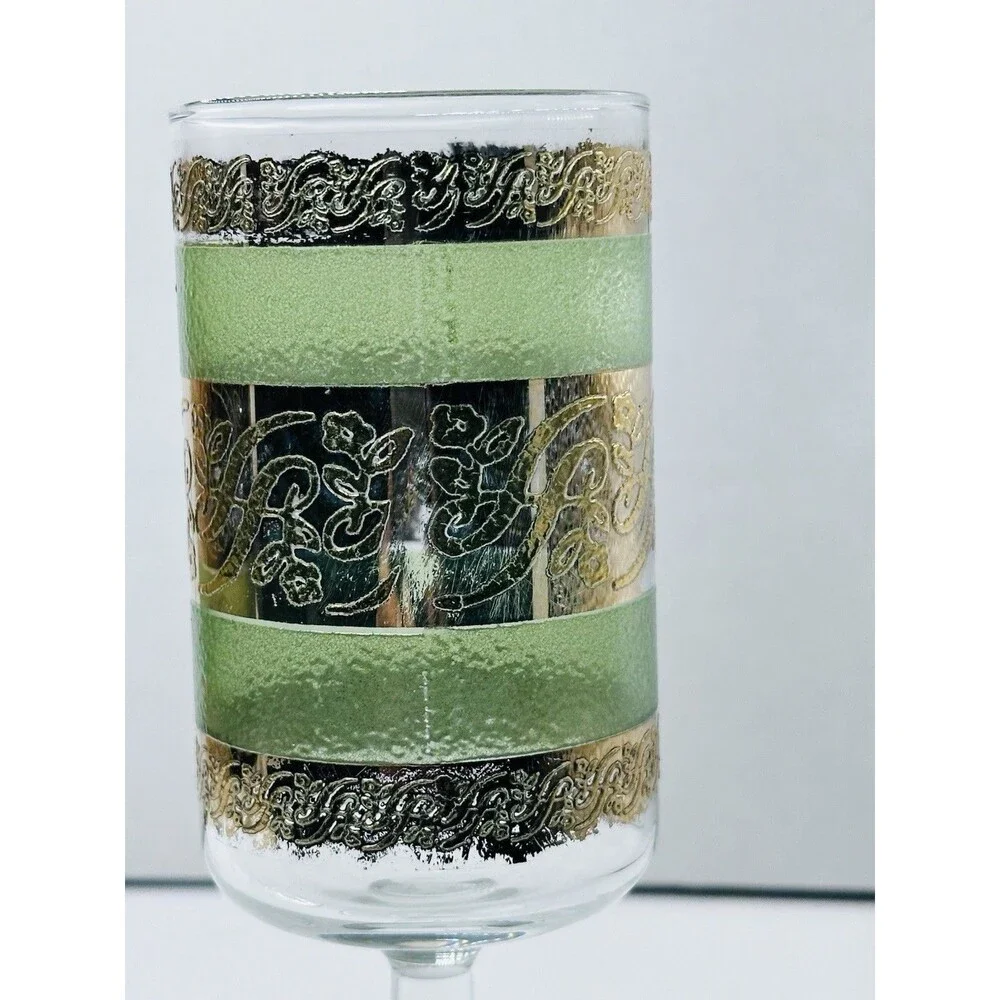 Culver Starlyte Stemmed Cordial Shot Glasses  22k Gold Green