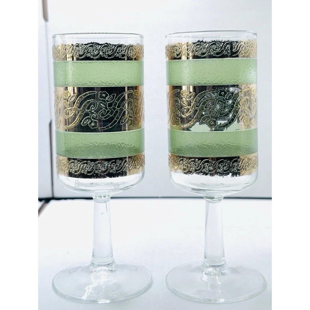 Culver Starlyte Stemmed Cordial Shot Glasses  22k Gold Green