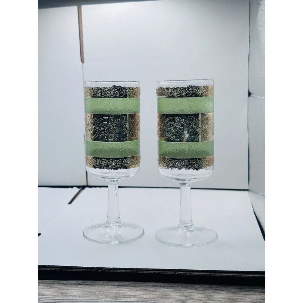 Culver Starlyte Stemmed Cordial Shot Glasses  22k Gold Green