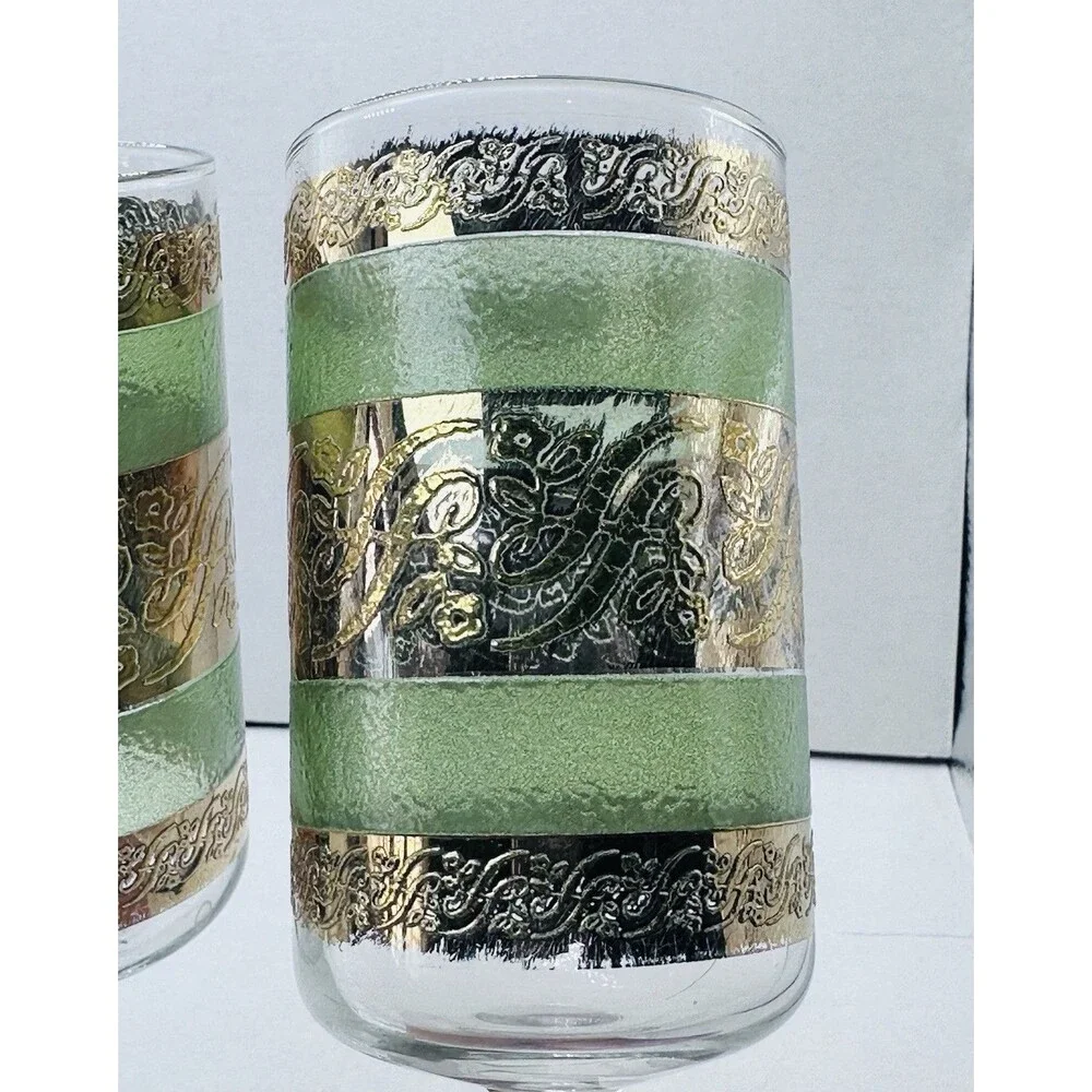 Culver Starlyte Stemmed Cordial Shot Glasses  22k Gold Green
