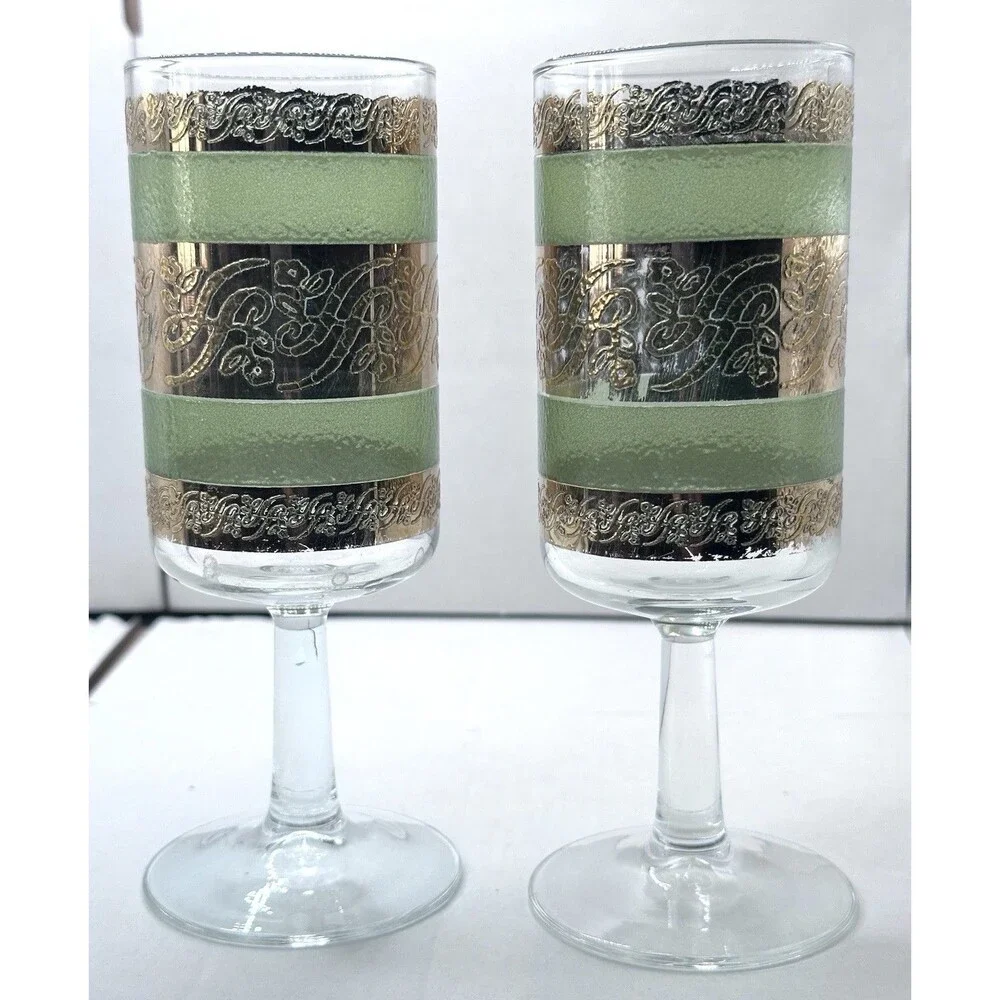 Culver Starlyte Stemmed Cordial Shot Glasses  22k Gold Green