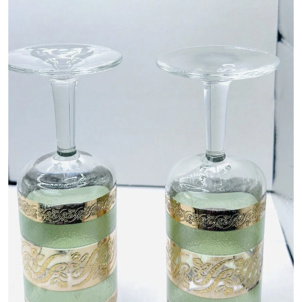 Culver Starlyte Stemmed Cordial Shot Glasses  22k Gold Green