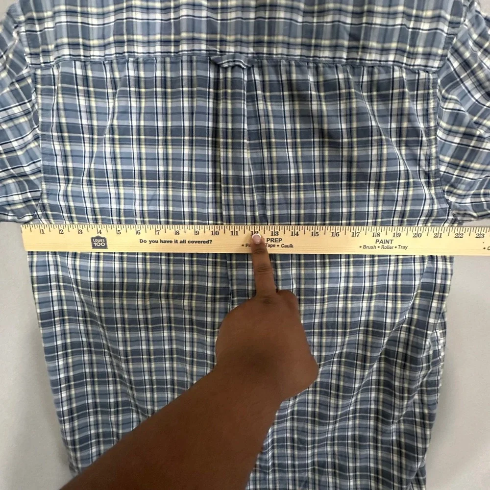 Columbia Mens Short Sleeve Button Down Plaid Shirt Blue Grey Yellow Size‎ Medium