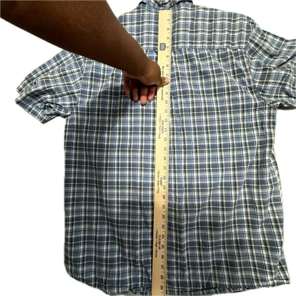Columbia Mens Short Sleeve Button Down Plaid Shirt Blue Grey Yellow Size‎ Medium