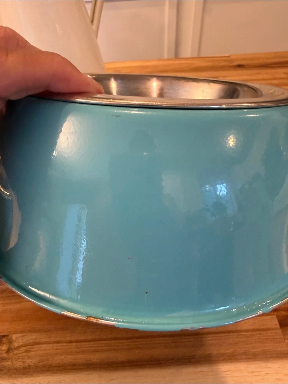Teal Metal Dog Bowls with Stainless Steel inserts. Pet Bowls Set of 2 stackable