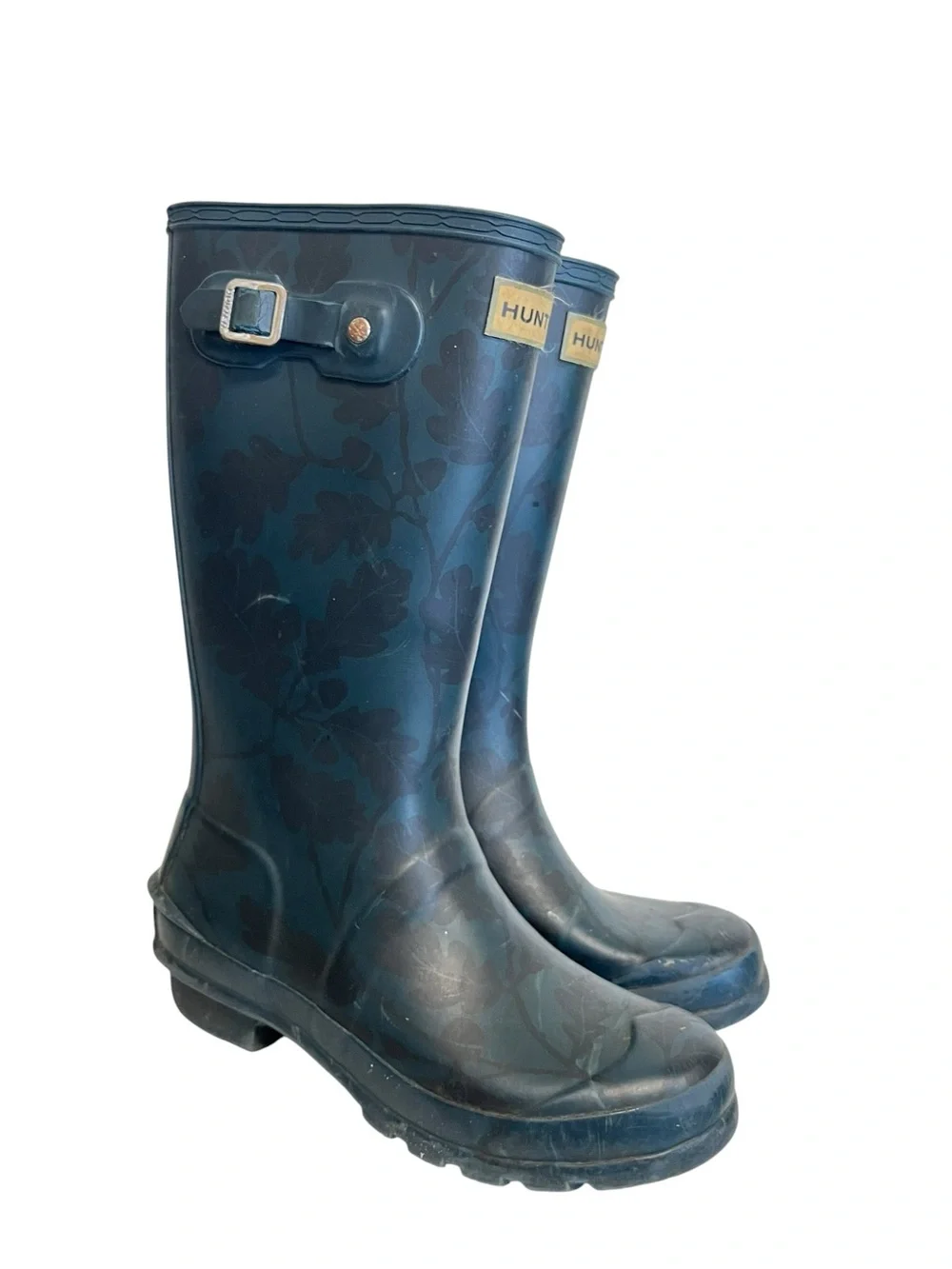 Hunter | Blue‎ Green Floral Design Rubber Rain Boots Little Girl 2