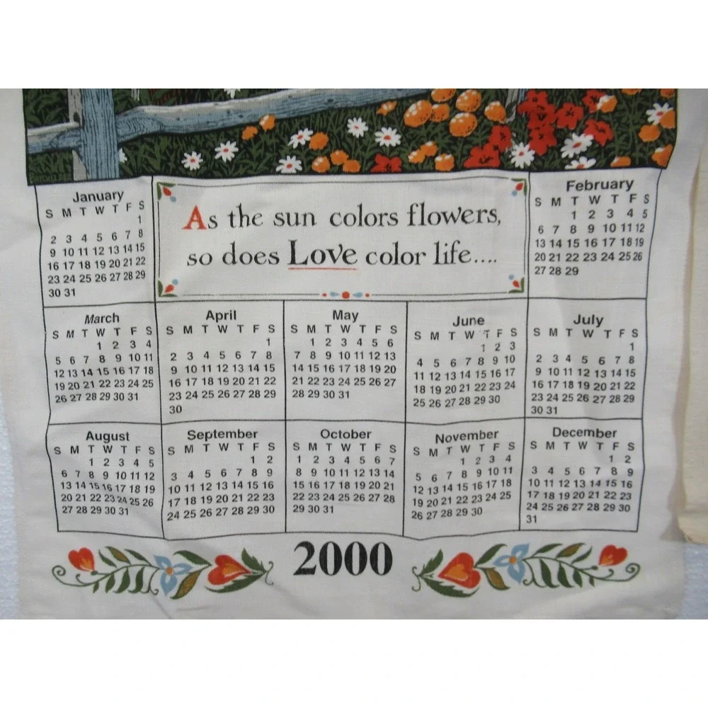 Vintage Y2K 2000 Calendar Mill Print Tea Towel Lot Cotton