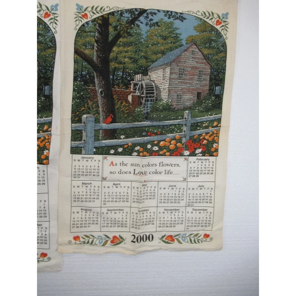 Vintage Y2K 2000 Calendar Mill Print Tea Towel Lot Cotton