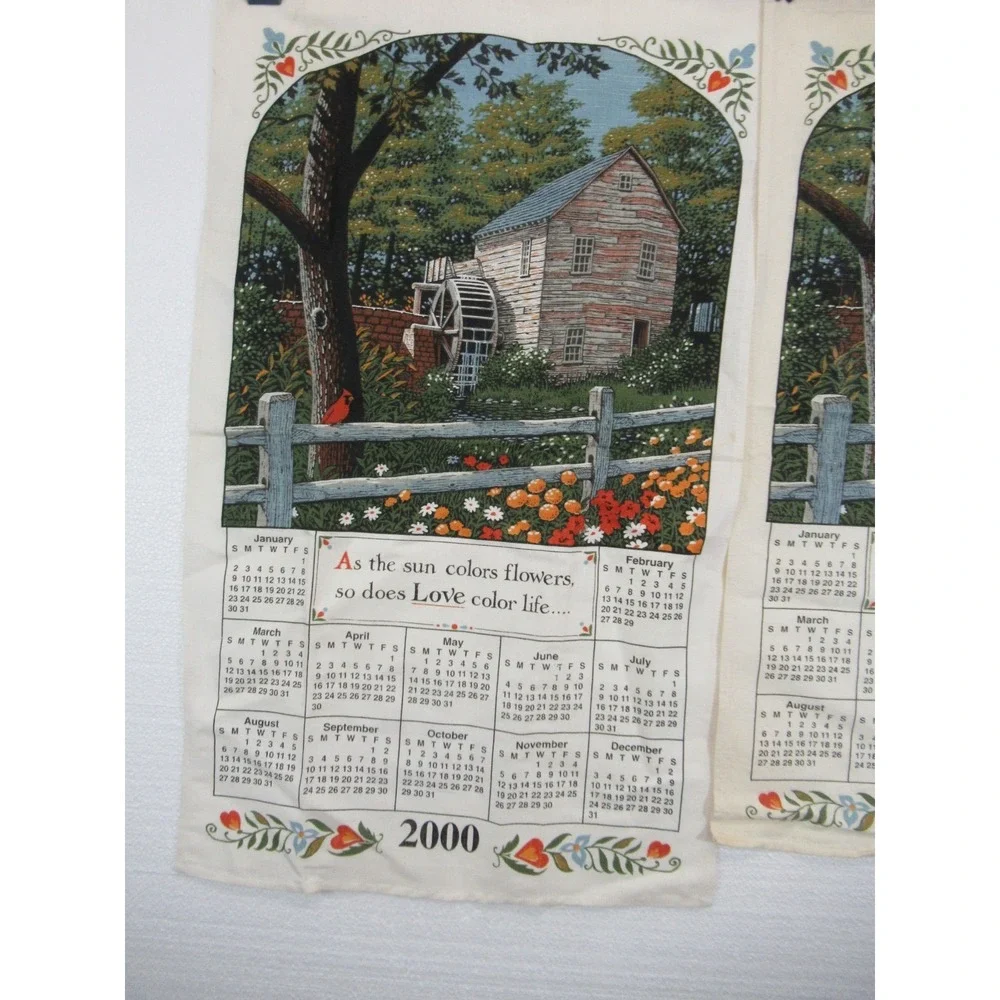 Vintage Y2K 2000 Calendar Mill Print Tea Towel Lot Cotton