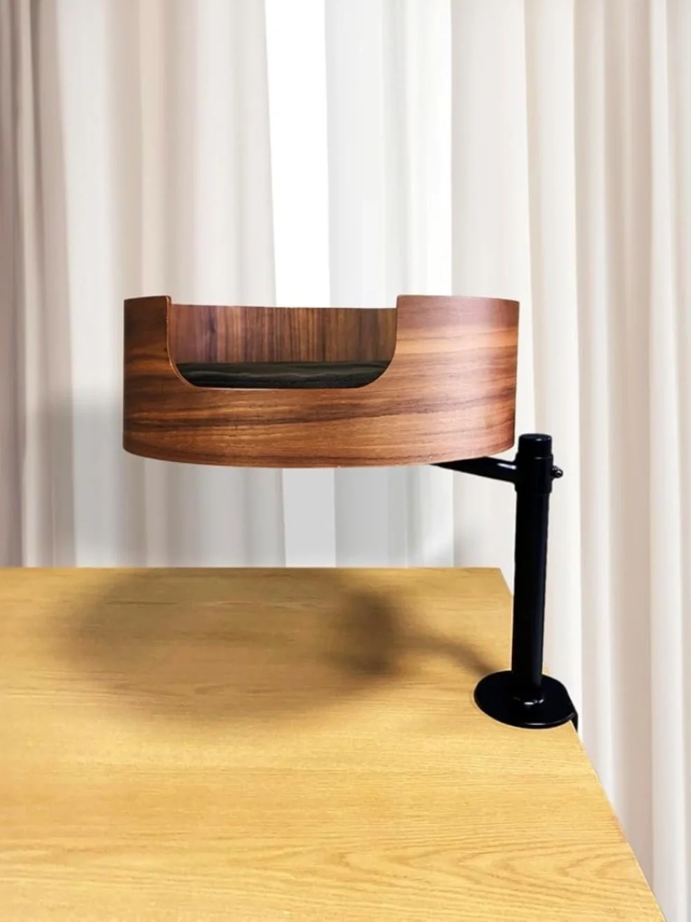 The Original Desk Mounted Cat Bed Attachment – Walnut Wood & White oak