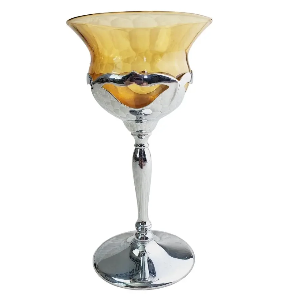 Vtg Art Deco Farber Bros Krome Kraft Amber Goblets Cocktail Liquer Wine Glass X6