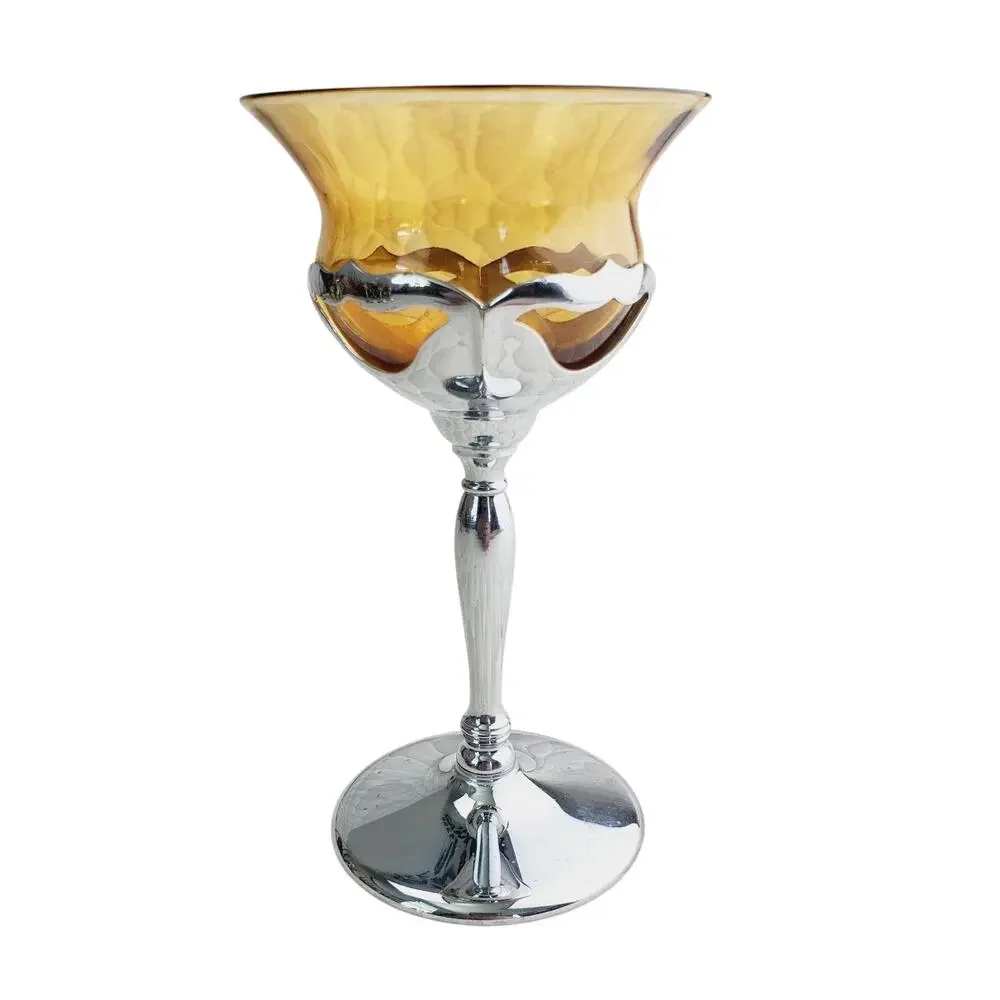 Vtg Art Deco Farber Bros Krome Kraft Amber Goblets Cocktail Liquer Wine Glass X6