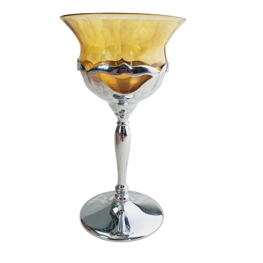 Vtg Art Deco Farber Bros Krome Kraft Amber Goblets Cocktail Liquer Wine Glass X6