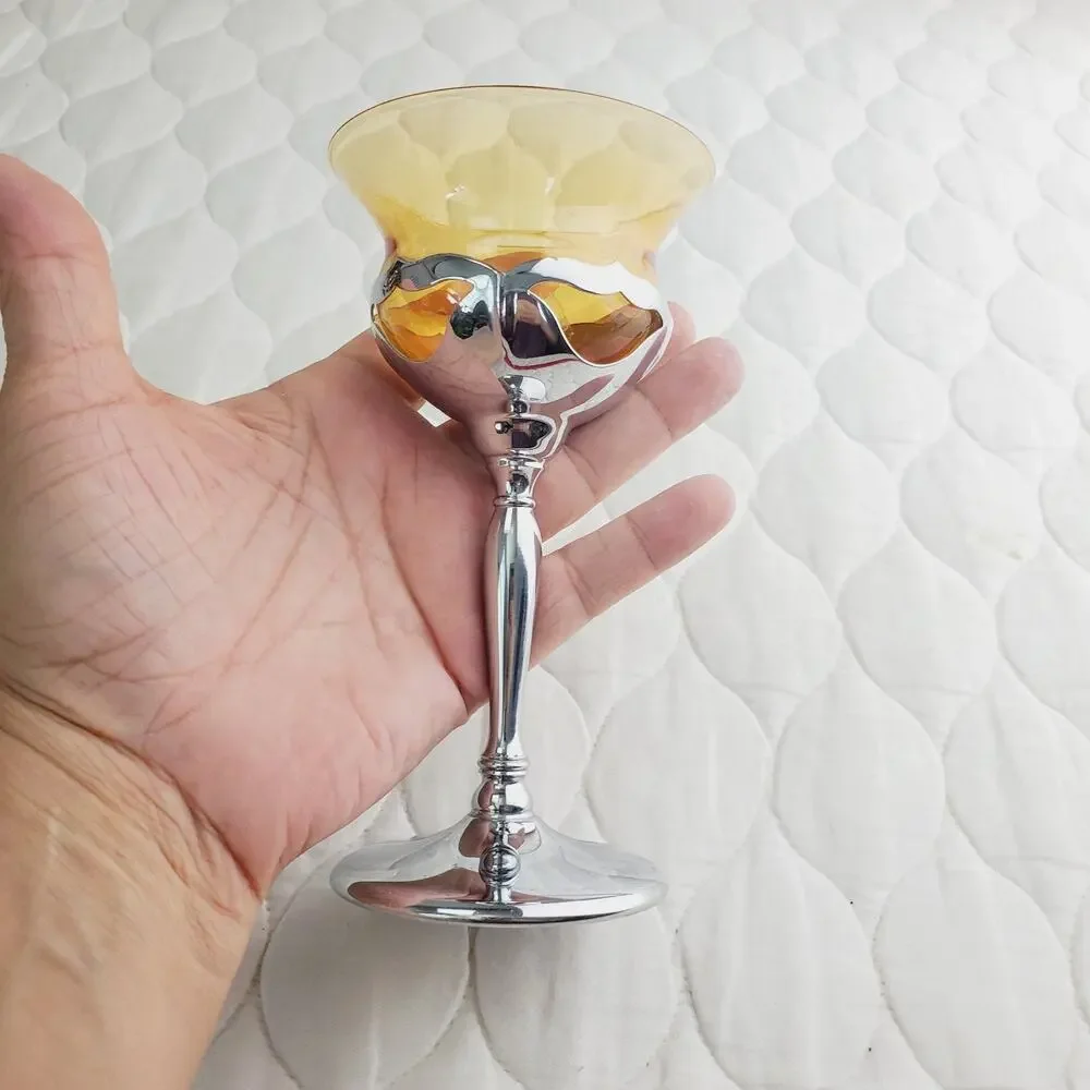 Vtg Art Deco Farber Bros Krome Kraft Amber Goblets Cocktail Liquer Wine Glass X6