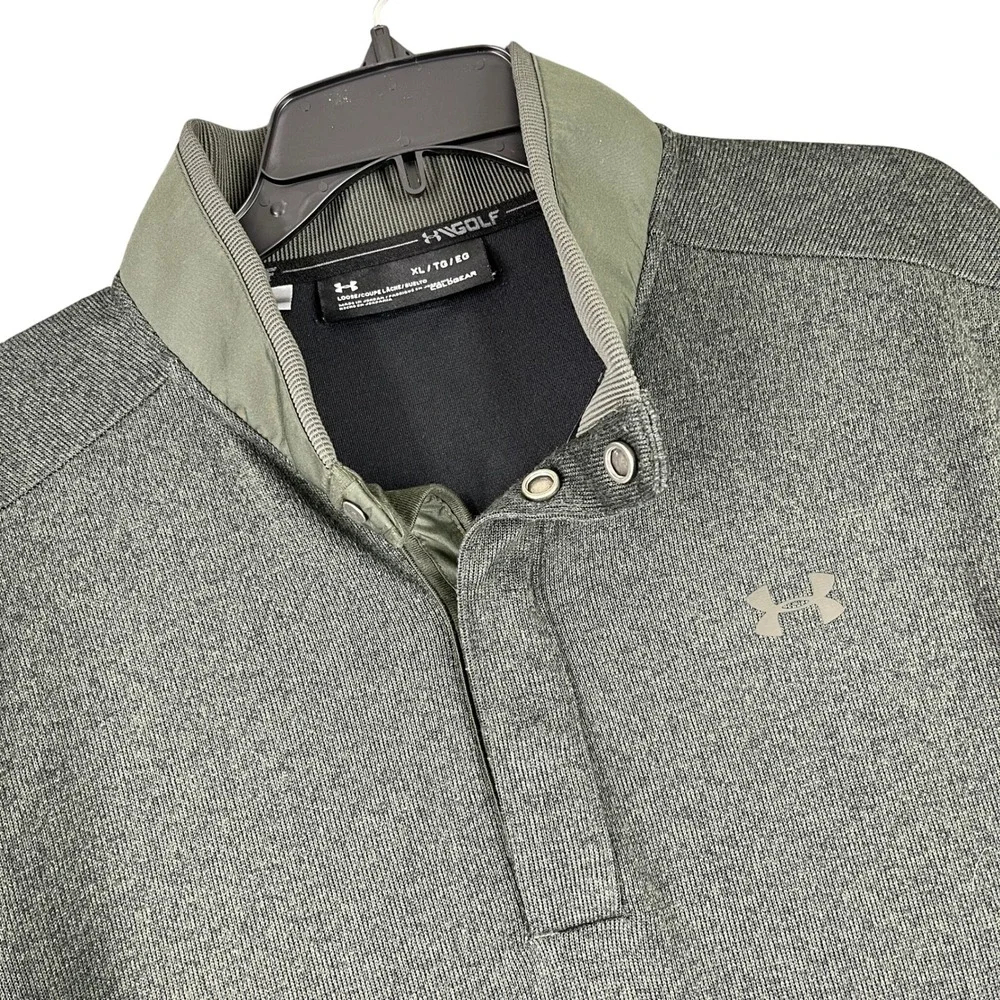 Under Armour Golf ColdGear Sweaterfleece Snap Mock Pullover Olive Green XL Mens‎