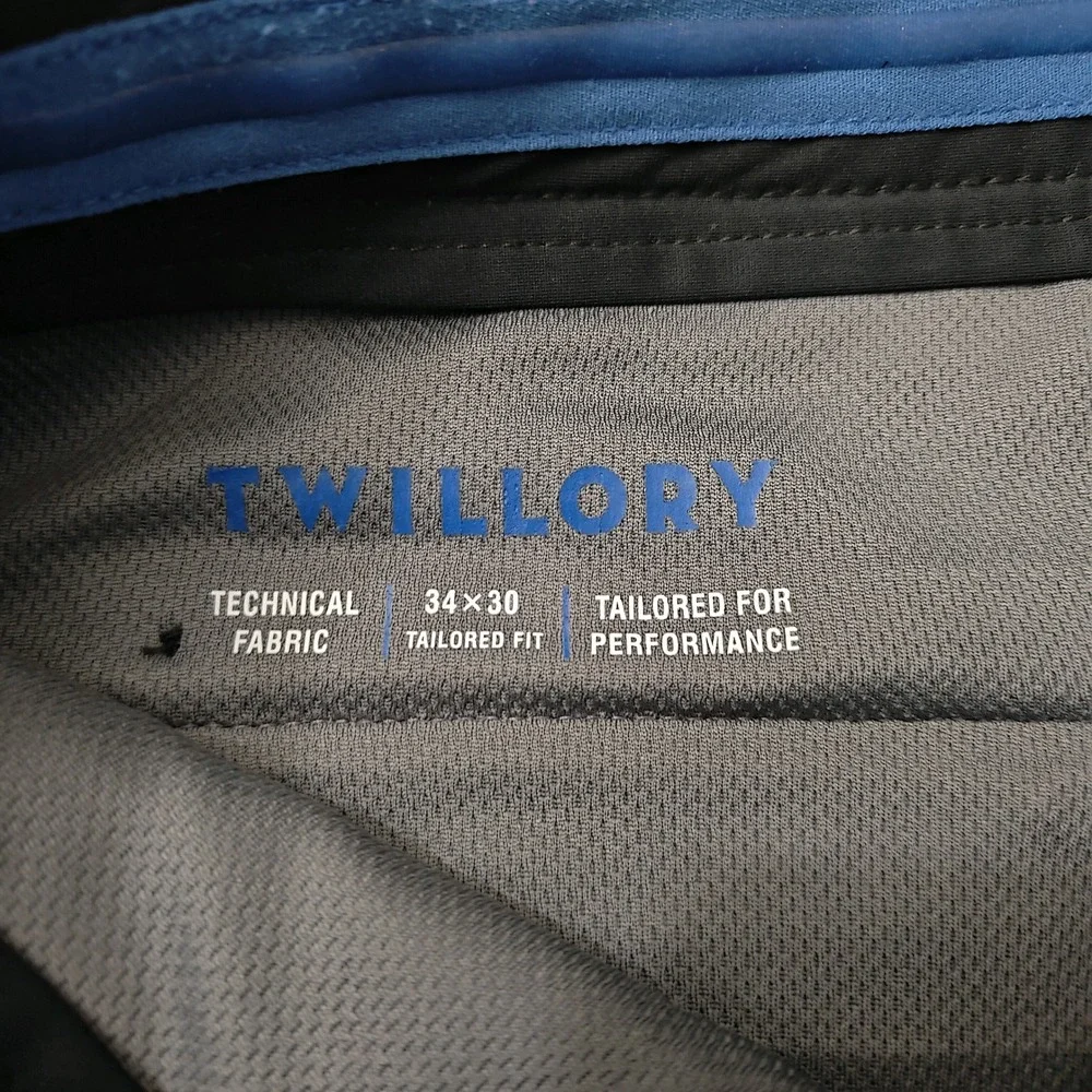 TWILLORY Mens Black Tailored‎ Fit Golf Dress Pants Performance Size 34x30 Tag