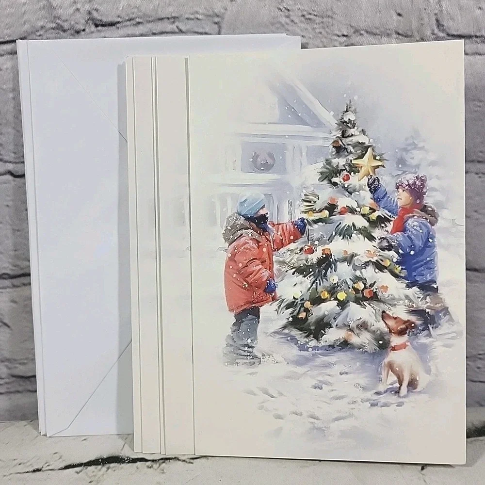 Vintage American Greetings Christmas Cards Lot Of 9 Children Decorating Tree