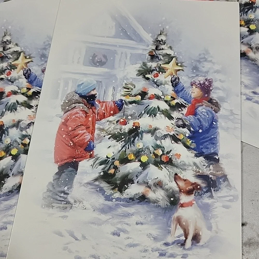 Vintage American Greetings Christmas Cards Lot Of 9 Children Decorating Tree