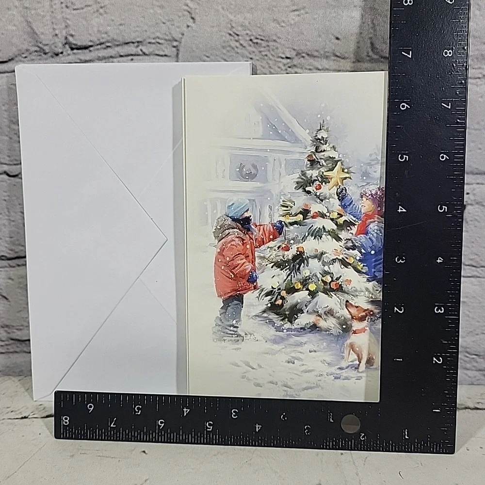 Vintage American Greetings Christmas Cards Lot Of 9 Children Decorating Tree