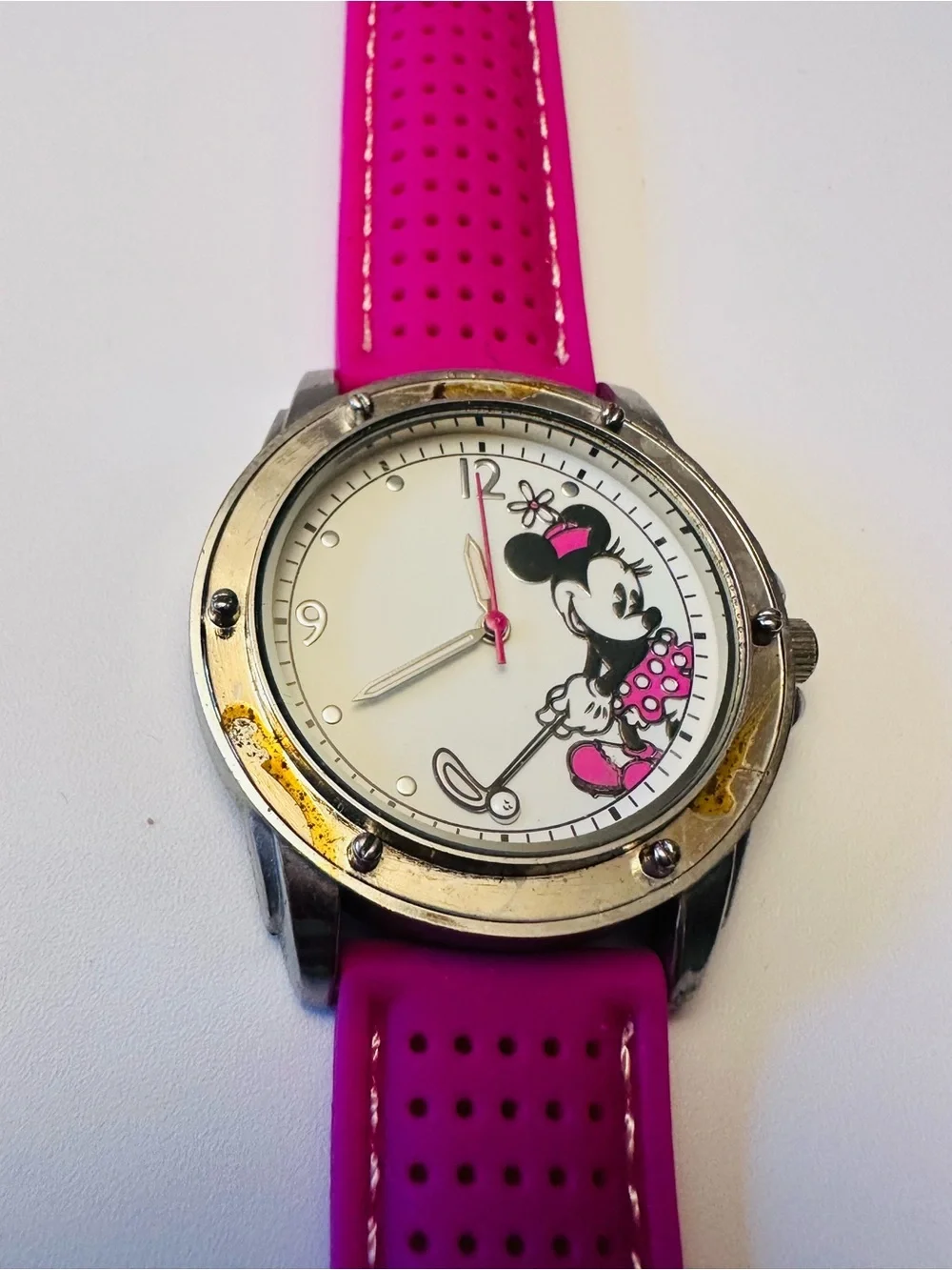 Disney Pink Minnie Mouse Analog Watch with Silver Case