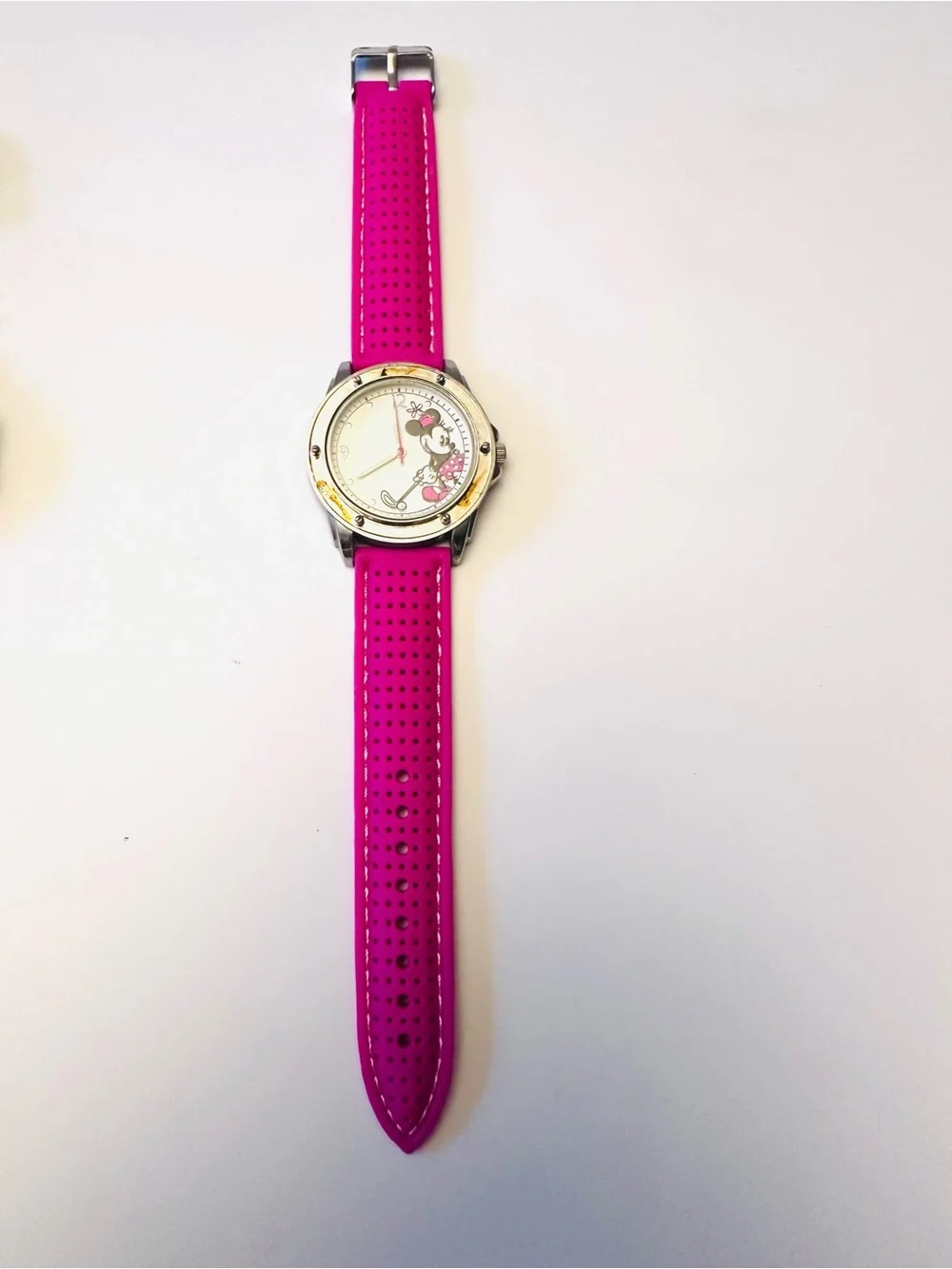 Disney Pink Minnie Mouse Analog Watch with Silver Case