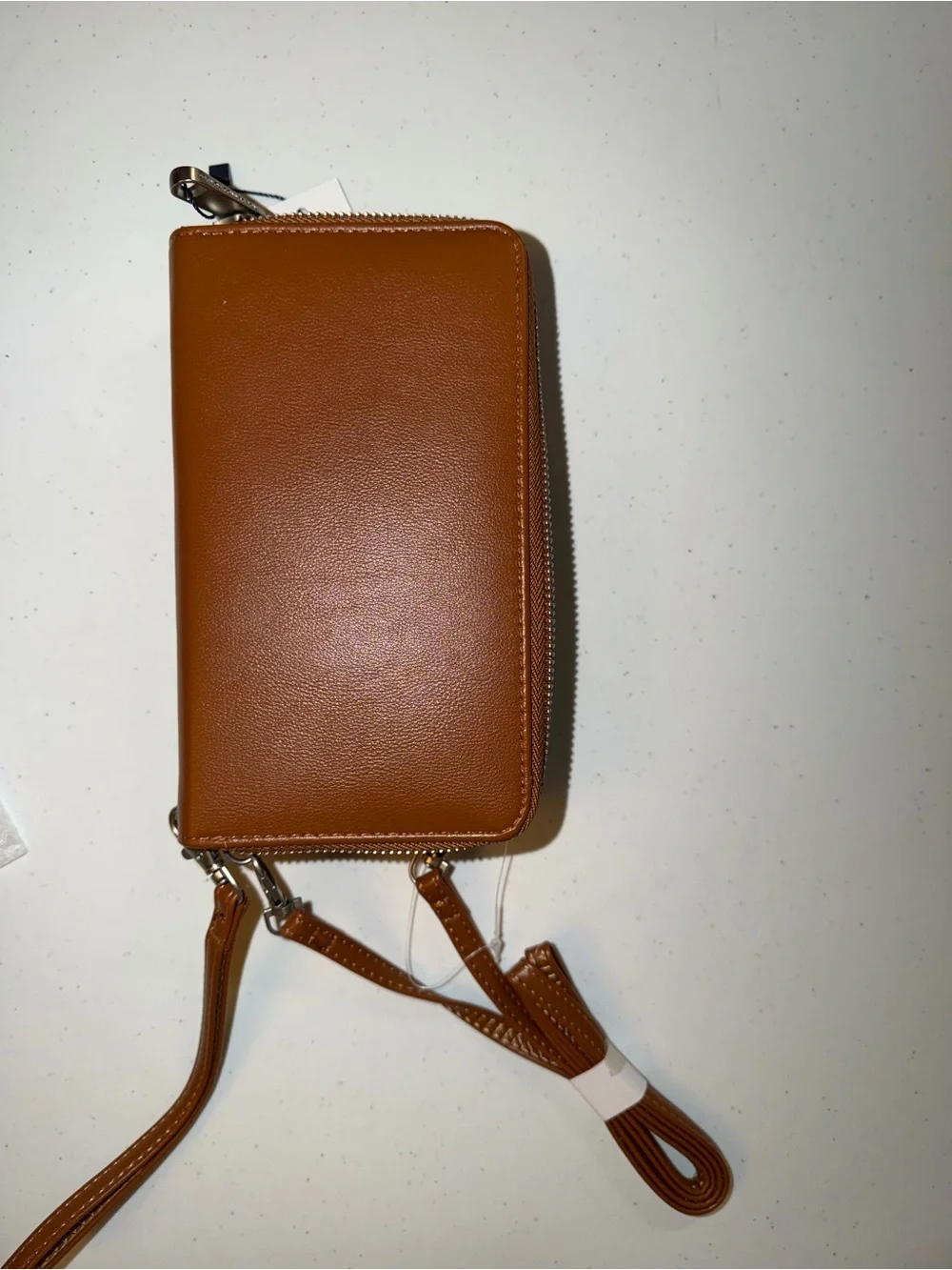 French Connection Athena Smooth Phone Crossbody Wristlet  Cognac