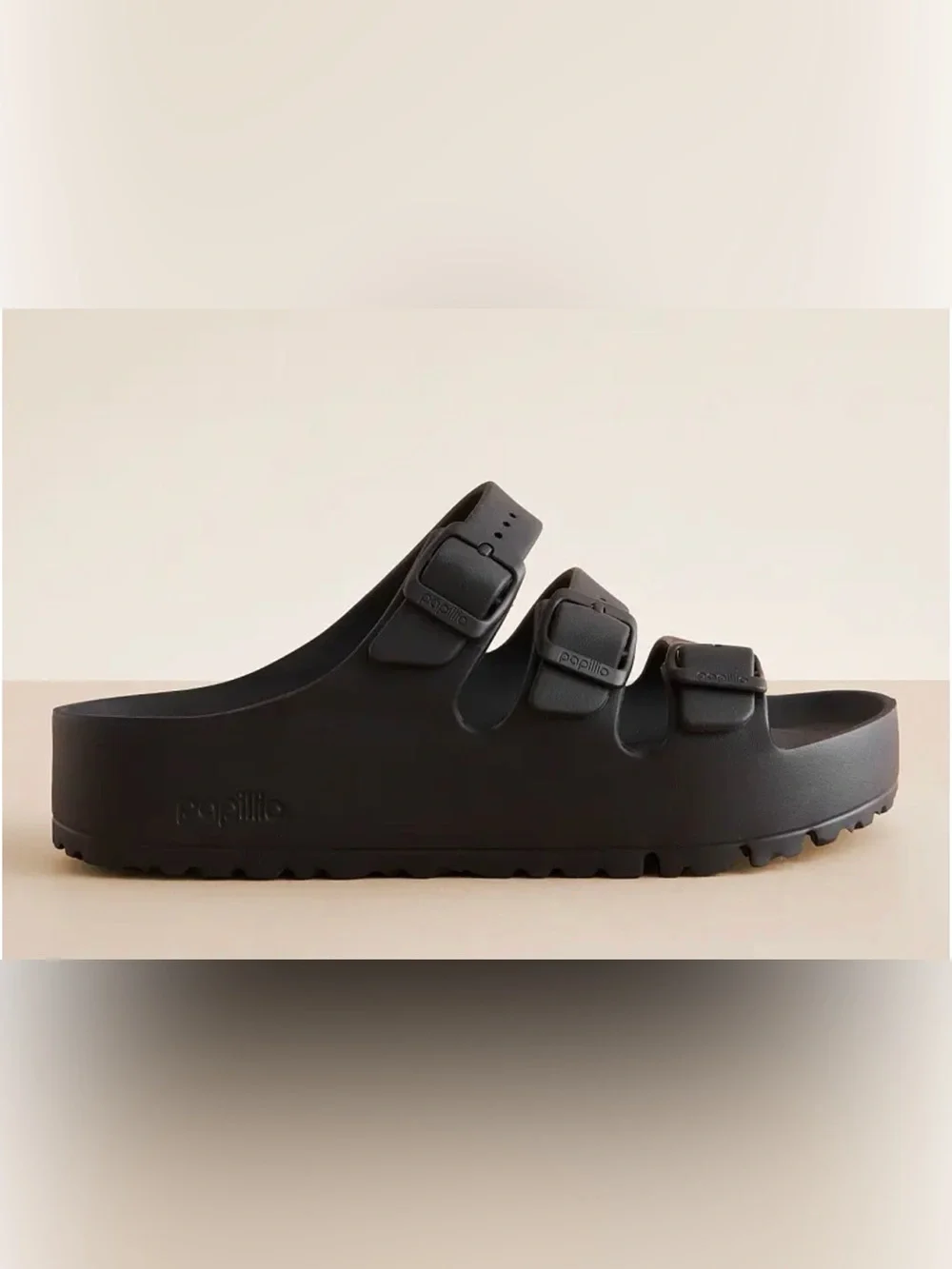 Papillio Black Triple-Buckle Platform Slide Sandal