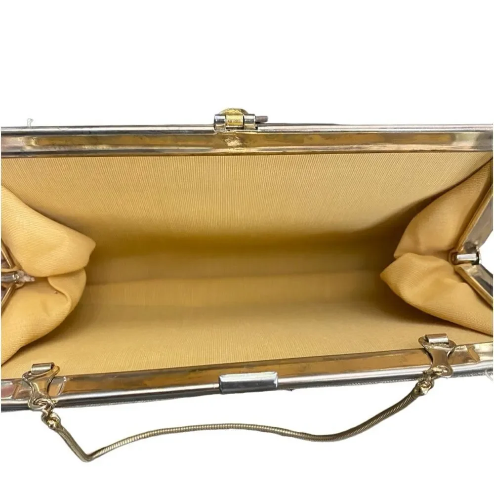 Vintage Gold Metallic Evening Clutch with Tassel & Rhinestone
