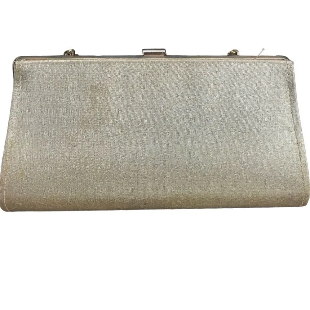 Vintage Gold Metallic Evening Clutch with Tassel & Rhinestone