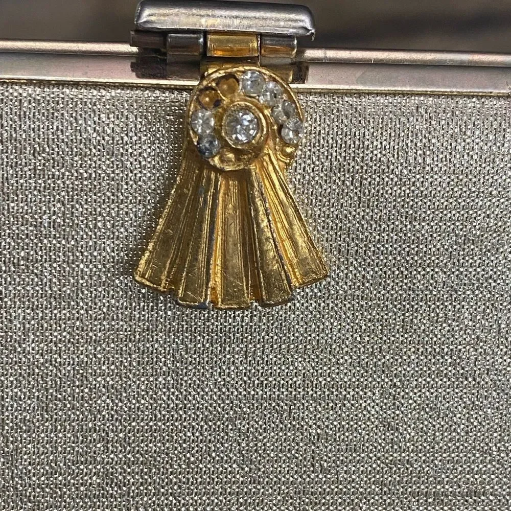 Vintage Gold Metallic Evening Clutch with Tassel & Rhinestone