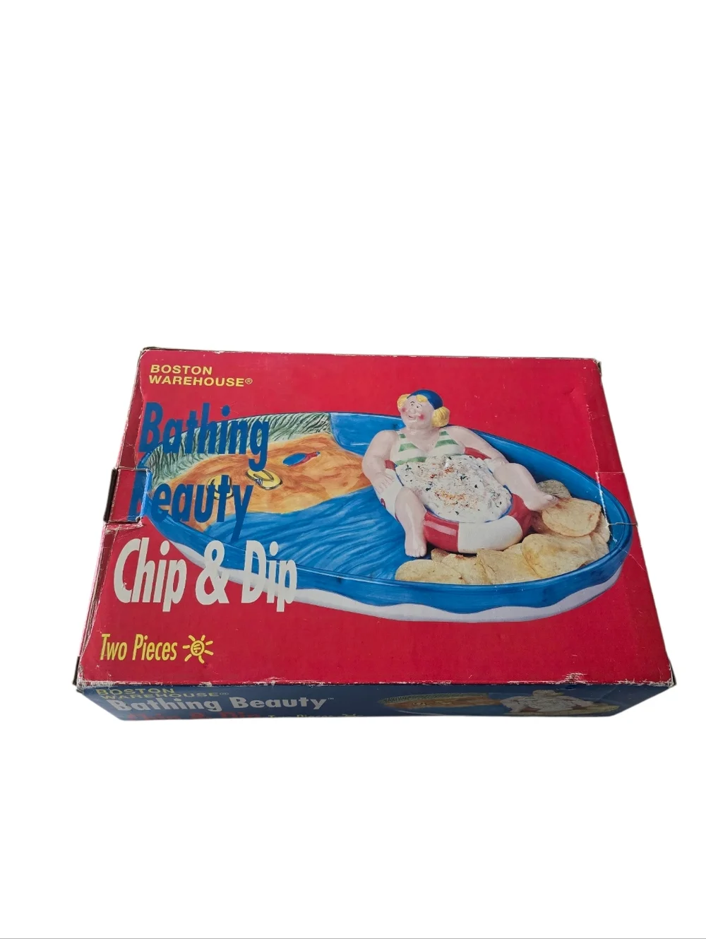 Vtg Ceramic Swimming Pool/Beach Party Chip and Dip Bowl Set Boston Warehouse