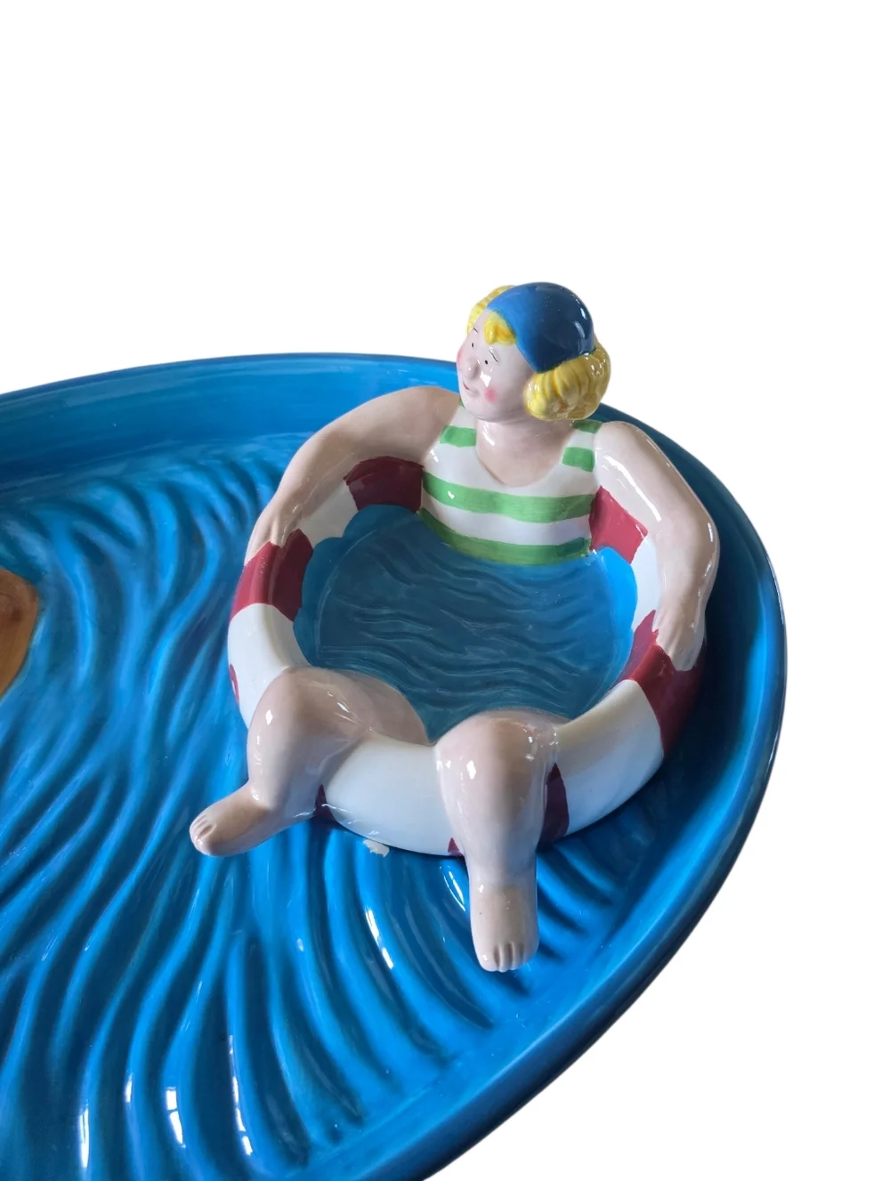 Vtg Ceramic Swimming Pool/Beach Party Chip and Dip Bowl Set Boston Warehouse