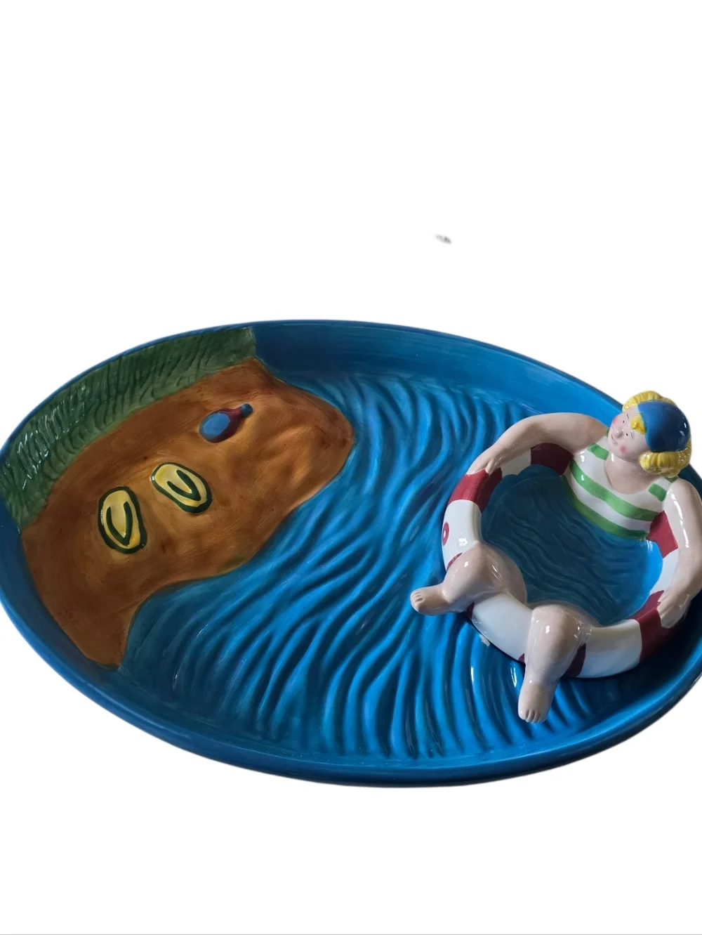 Vtg Ceramic Swimming Pool/Beach Party Chip and Dip Bowl Set Boston Warehouse