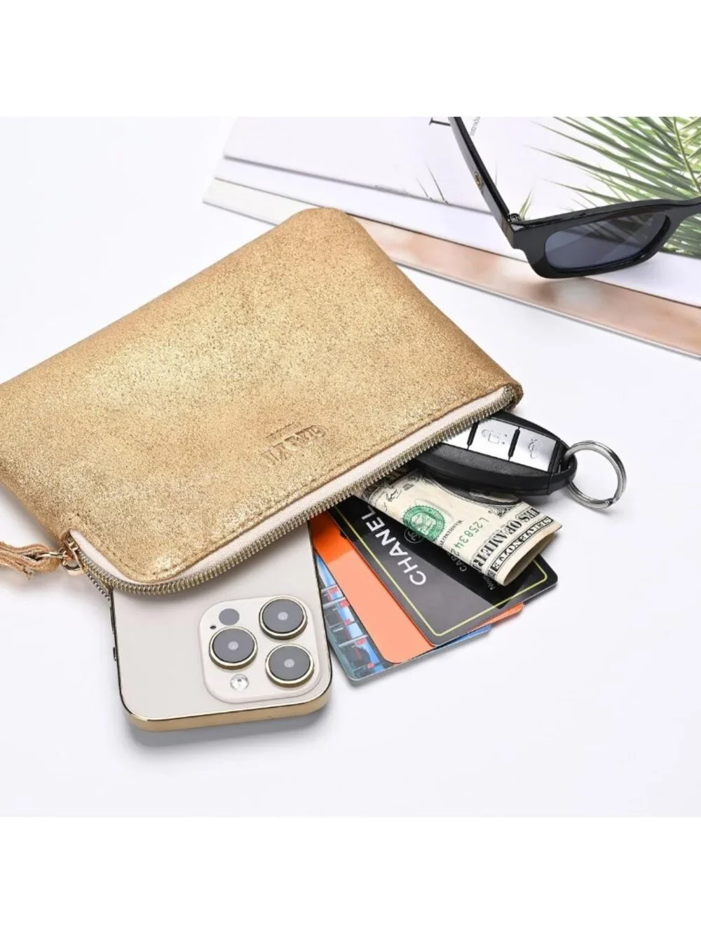 Genuine Leather Wristlet Clutch Purse for Women | Small Evening Pouch Bag with