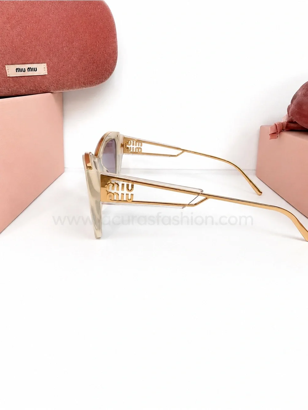 Miu Miu Gold Metal & Beige Frame Women's Sunglasses