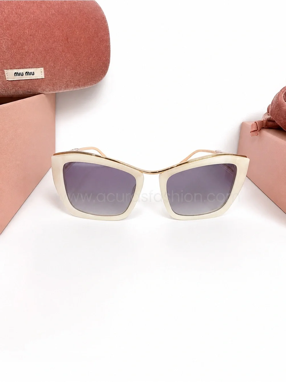 Miu Miu Gold Metal & Beige Frame Women's Sunglasses