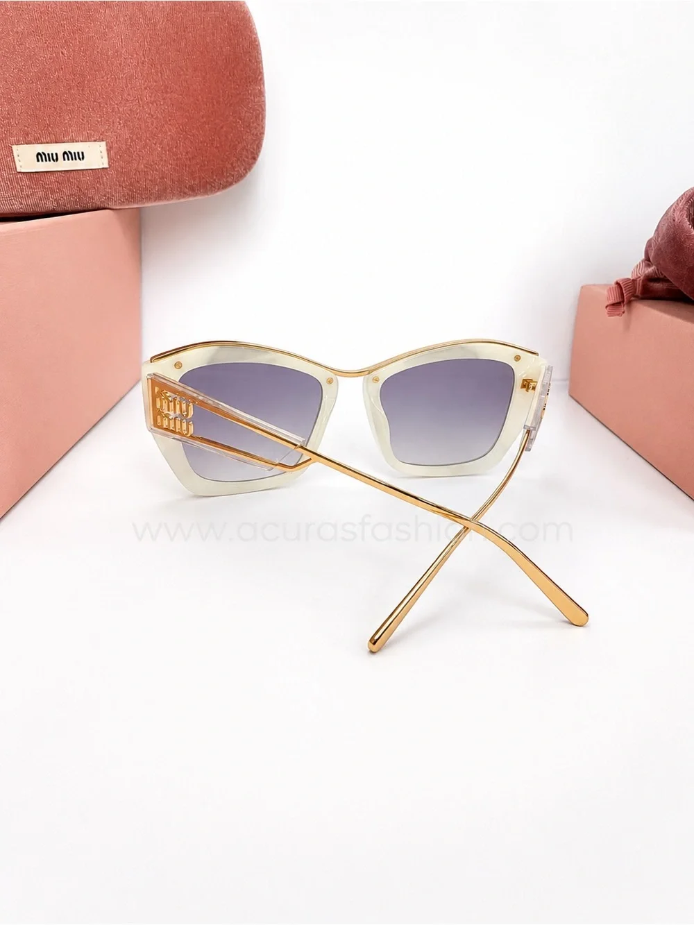 Miu Miu Gold Metal & Beige Frame Women's Sunglasses