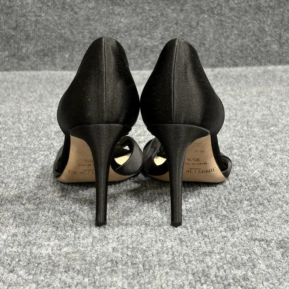 Jimmy Choo Shoes Womens 5.5 35.5 Black Satin D'Orsay Knotted Bow Heels Kitty 85