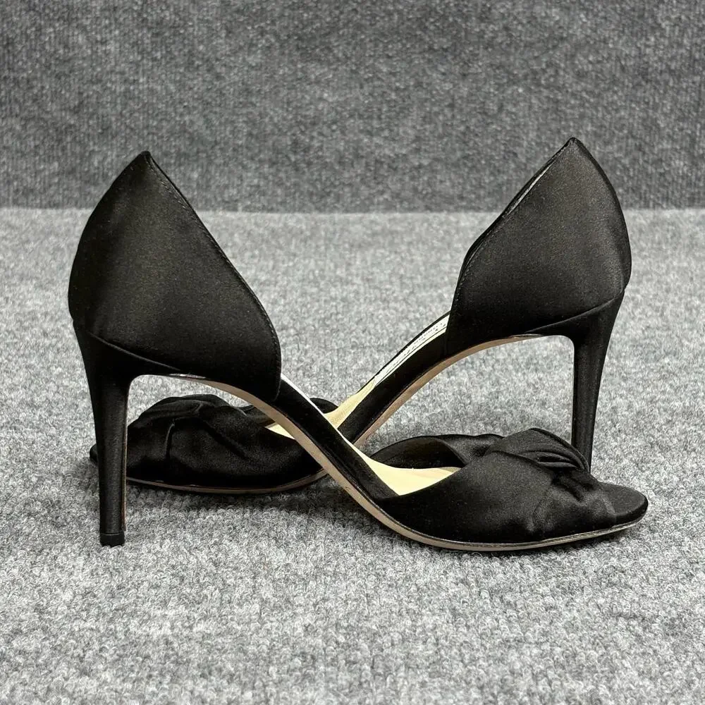 Jimmy Choo Shoes Womens 5.5 35.5 Black Satin D'Orsay Knotted Bow Heels Kitty 85