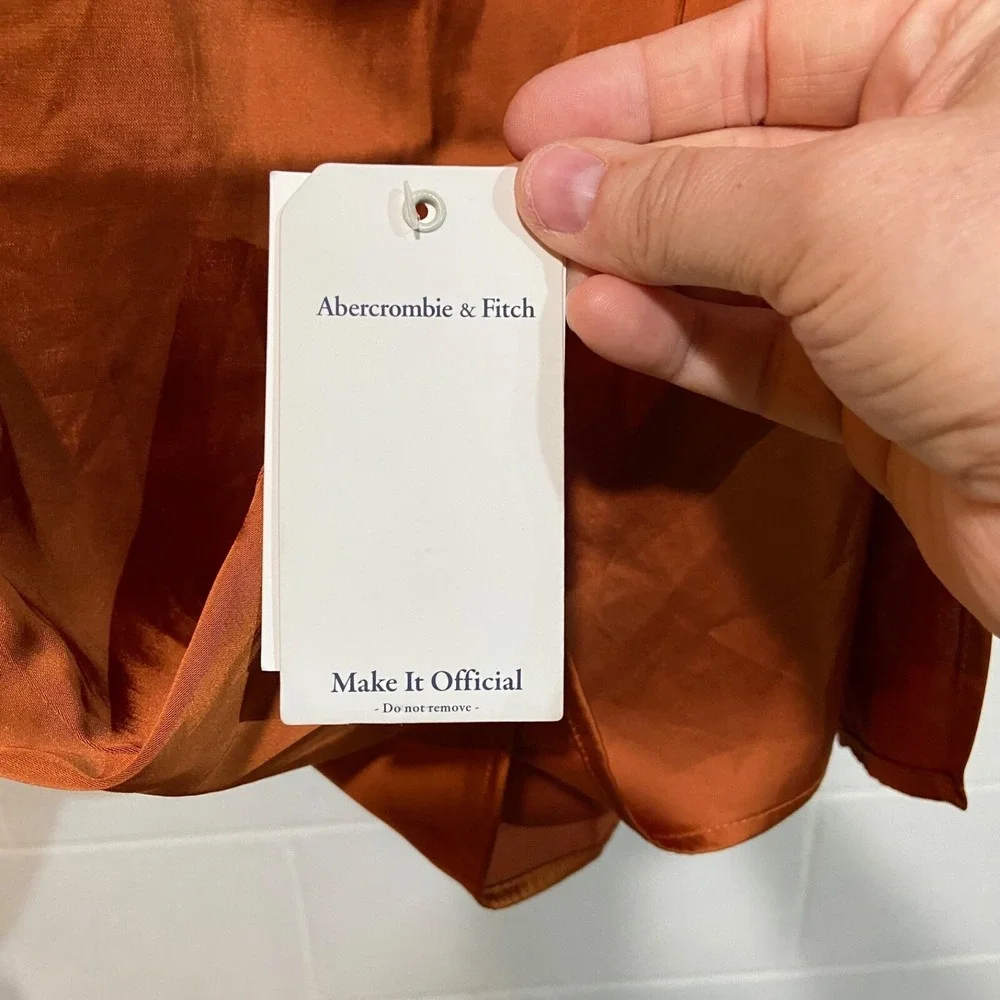 Abercrombie & Fitch Satin Maxi Skirt XSMALL Copper Front Slit Ruched Date NIght‎