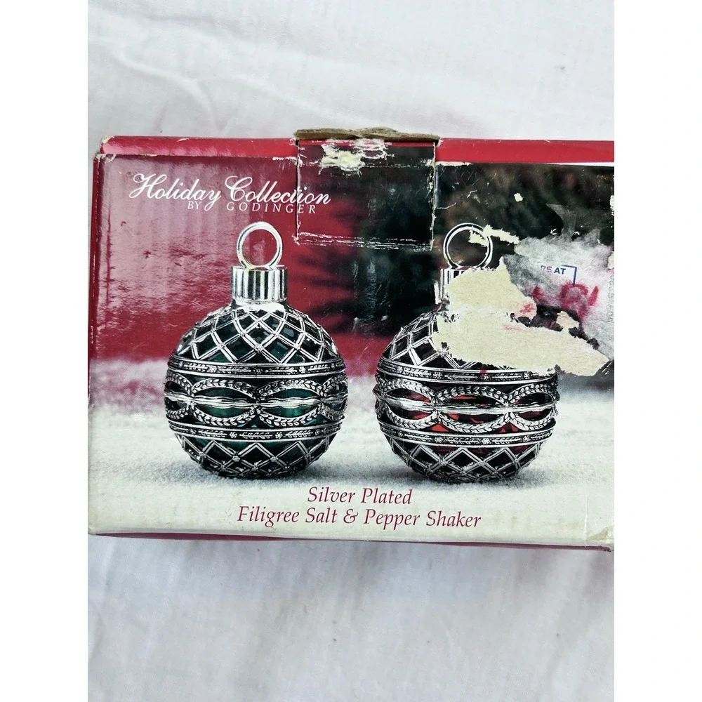 Godinger Silver Plated Filigree Holiday Ornament Salt & Pepper Shakers