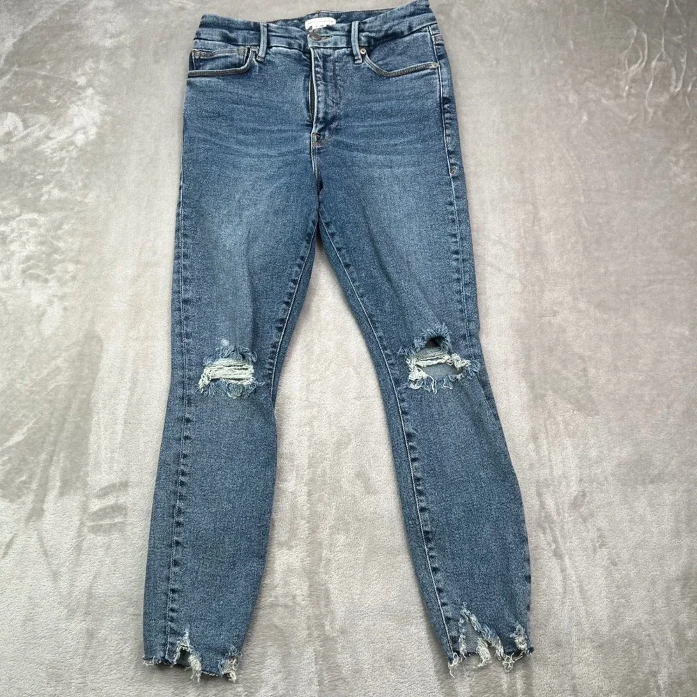 Good American‎ Good Waist Jeans Womens 28 Blue Cropped Stretch Distressed Skinny
