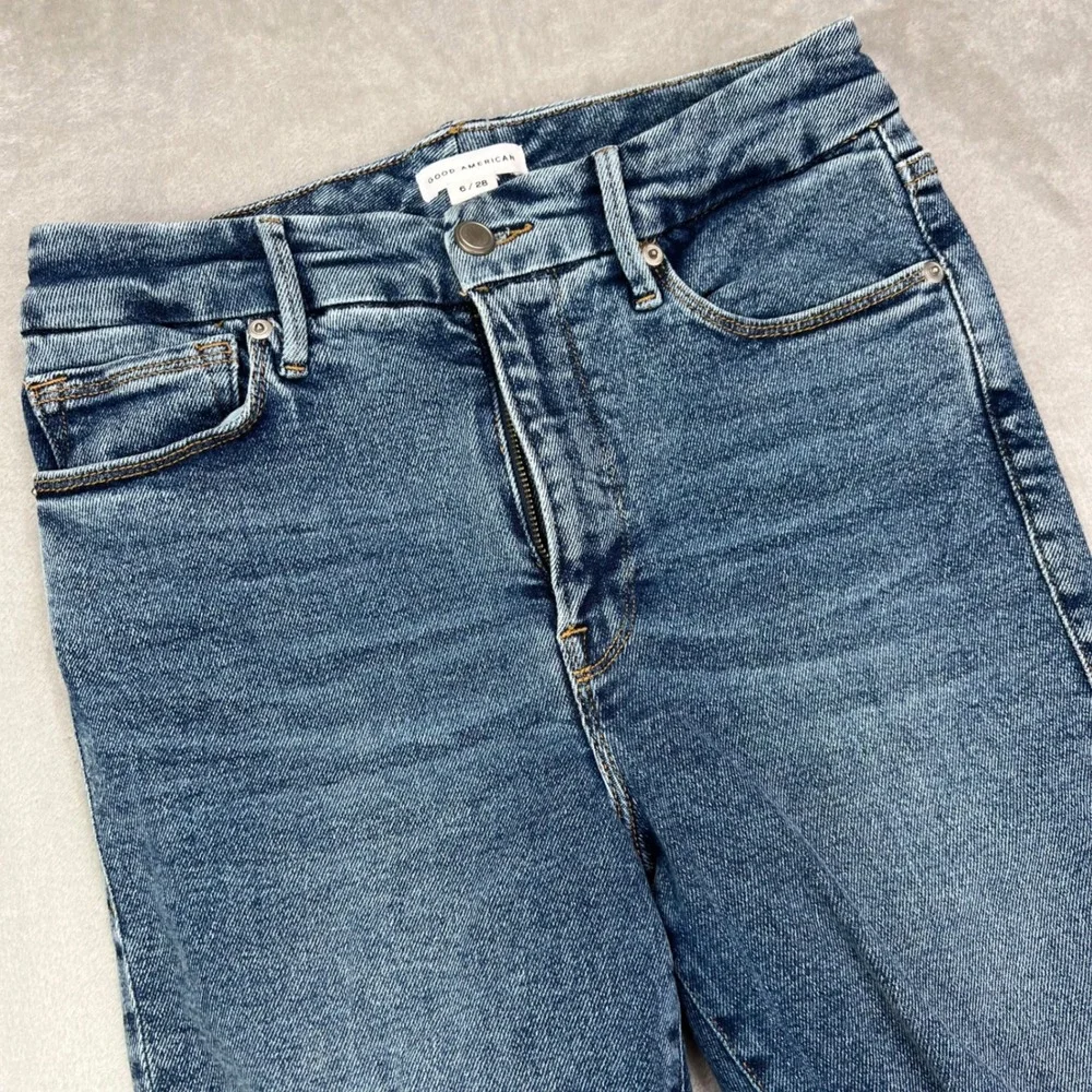 Good American‎ Good Waist Jeans Womens 28 Blue Cropped Stretch Distressed Skinny
