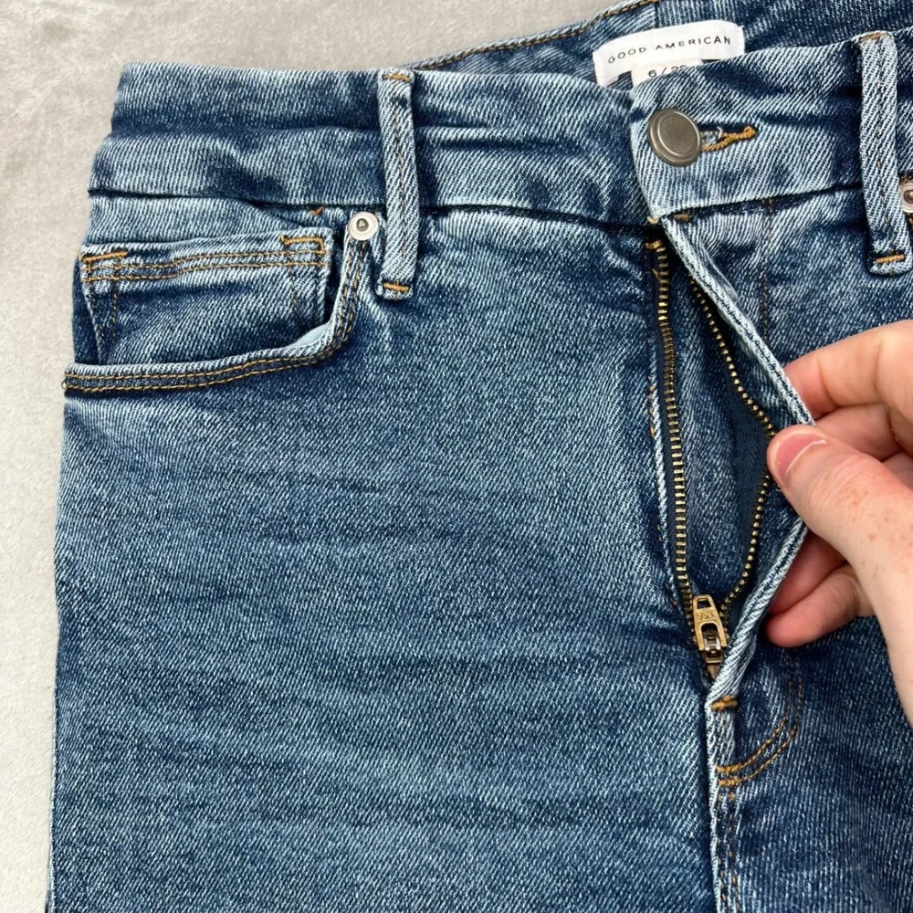 Good American‎ Good Waist Jeans Womens 28 Blue Cropped Stretch Distressed Skinny