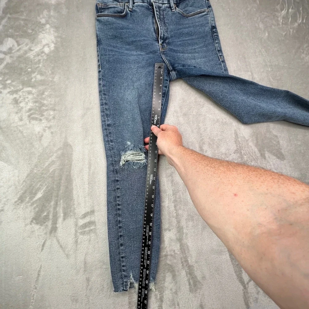 Good American‎ Good Waist Jeans Womens 28 Blue Cropped Stretch Distressed Skinny