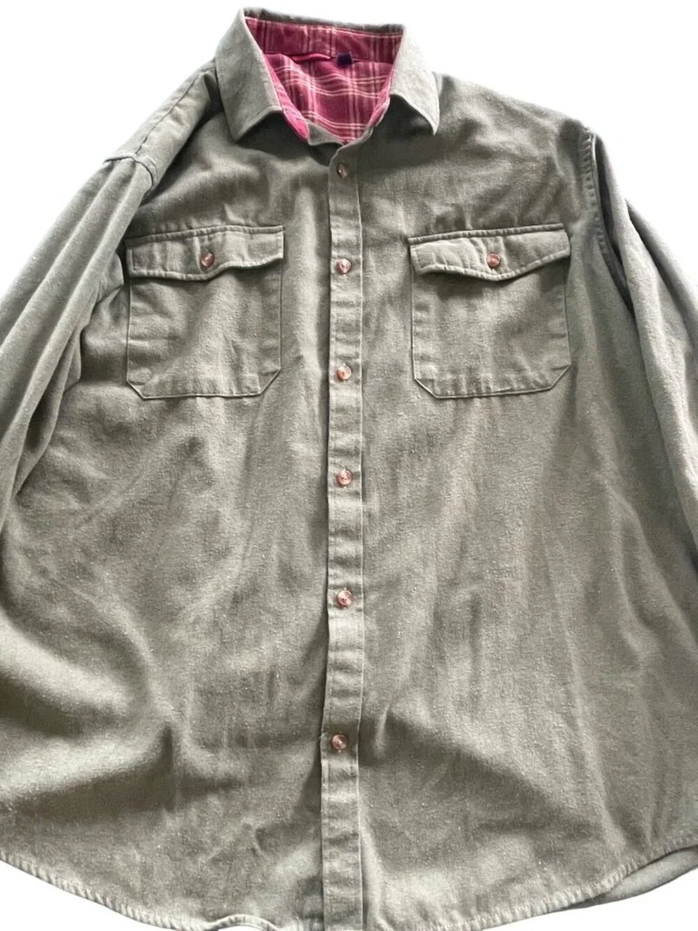 Vintage Green Flannel Made in Italy XXL Button-Up Shirt With Pink Plaid Lining &